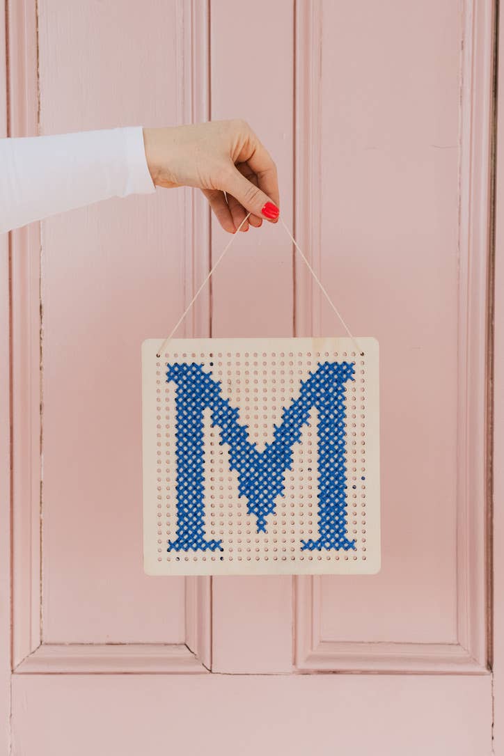Pegboard Cross Stitch Letter Kit. Blue