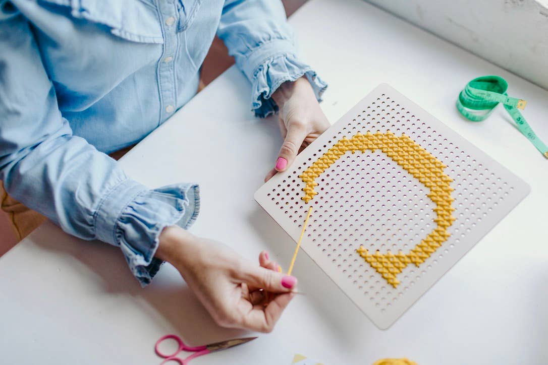 Pegboard Cross Stitch Letter Kit. Mustard