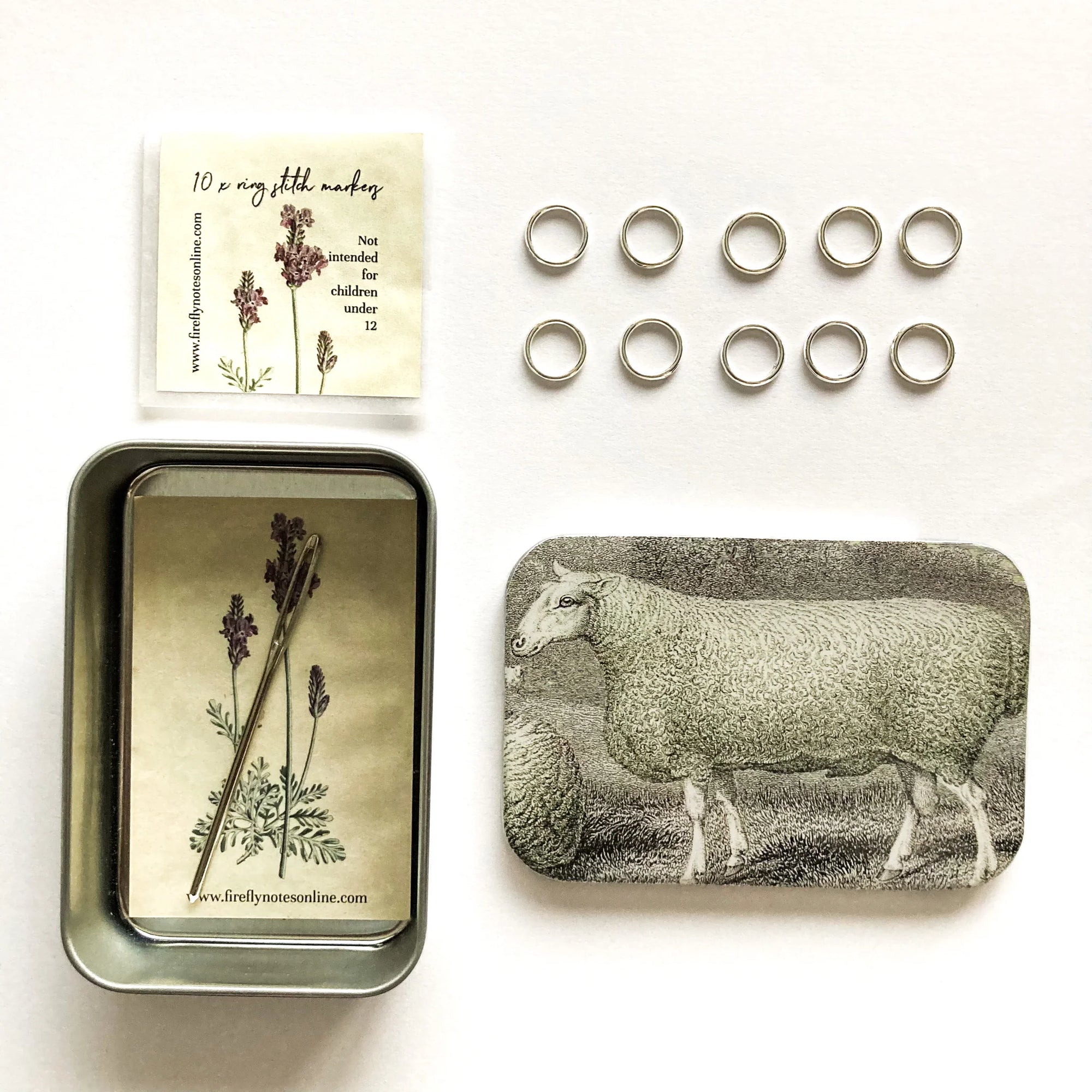 Sheep Notions Tin, Stitch Marker and Yarn Needle