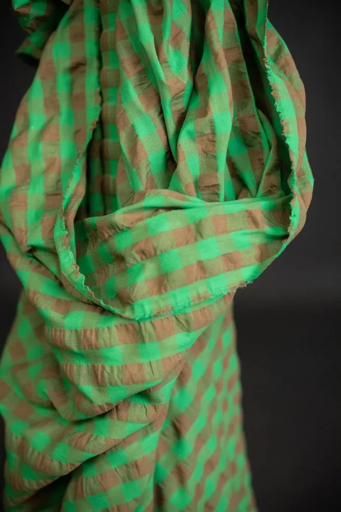 Organic Cotton Gingham Seersucker - Mojito