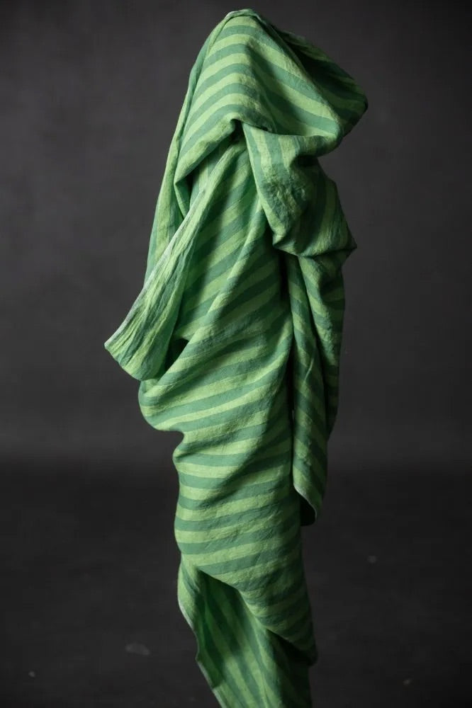 Aloe Stripe Laundered Linen Fabric