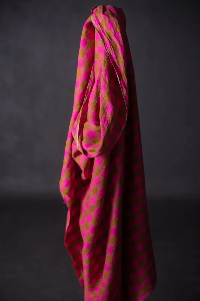 Rhubarb Toffee Check Laundered Linen Fabric