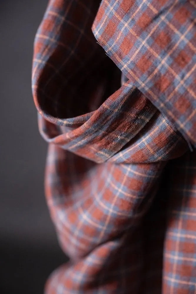 Sansho Spice Check Laundered Linen Fabric