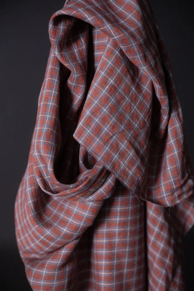 Sansho Spice Check Laundered Linen Fabric
