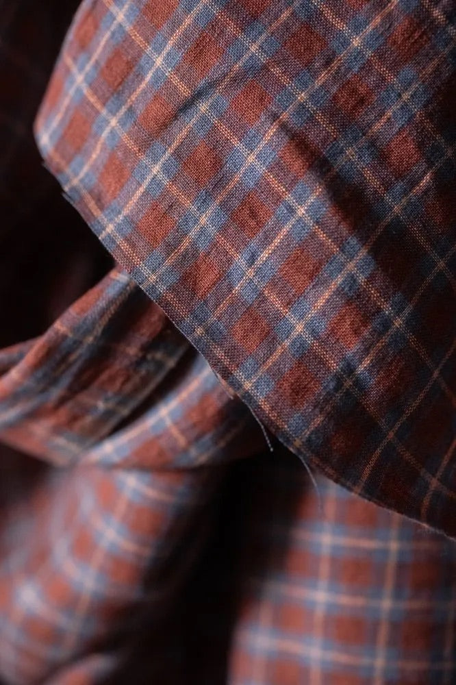 Sansho Spice Check Laundered Linen Fabric
