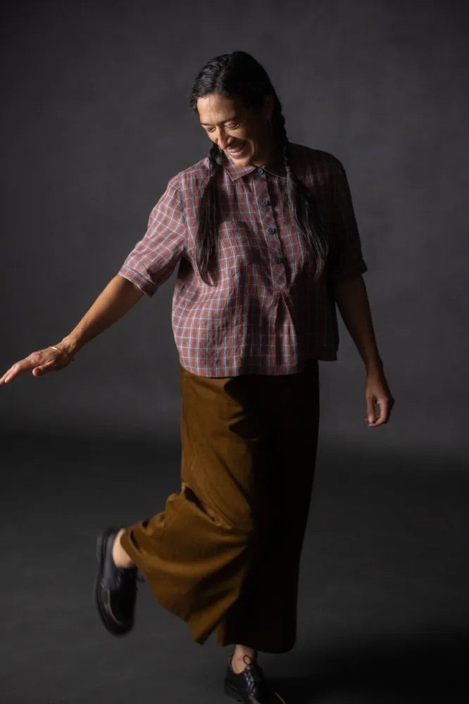 Sansho Spice Check Laundered Linen Fabric