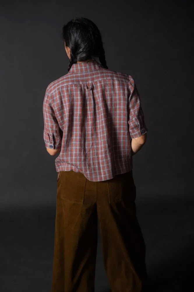 Sansho Spice Check Laundered Linen Fabric