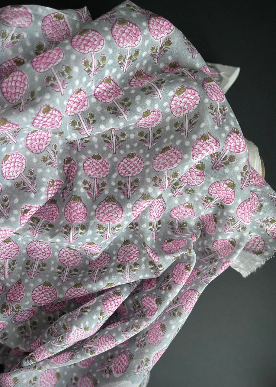 Hand Printed Cotton - Pink Pod