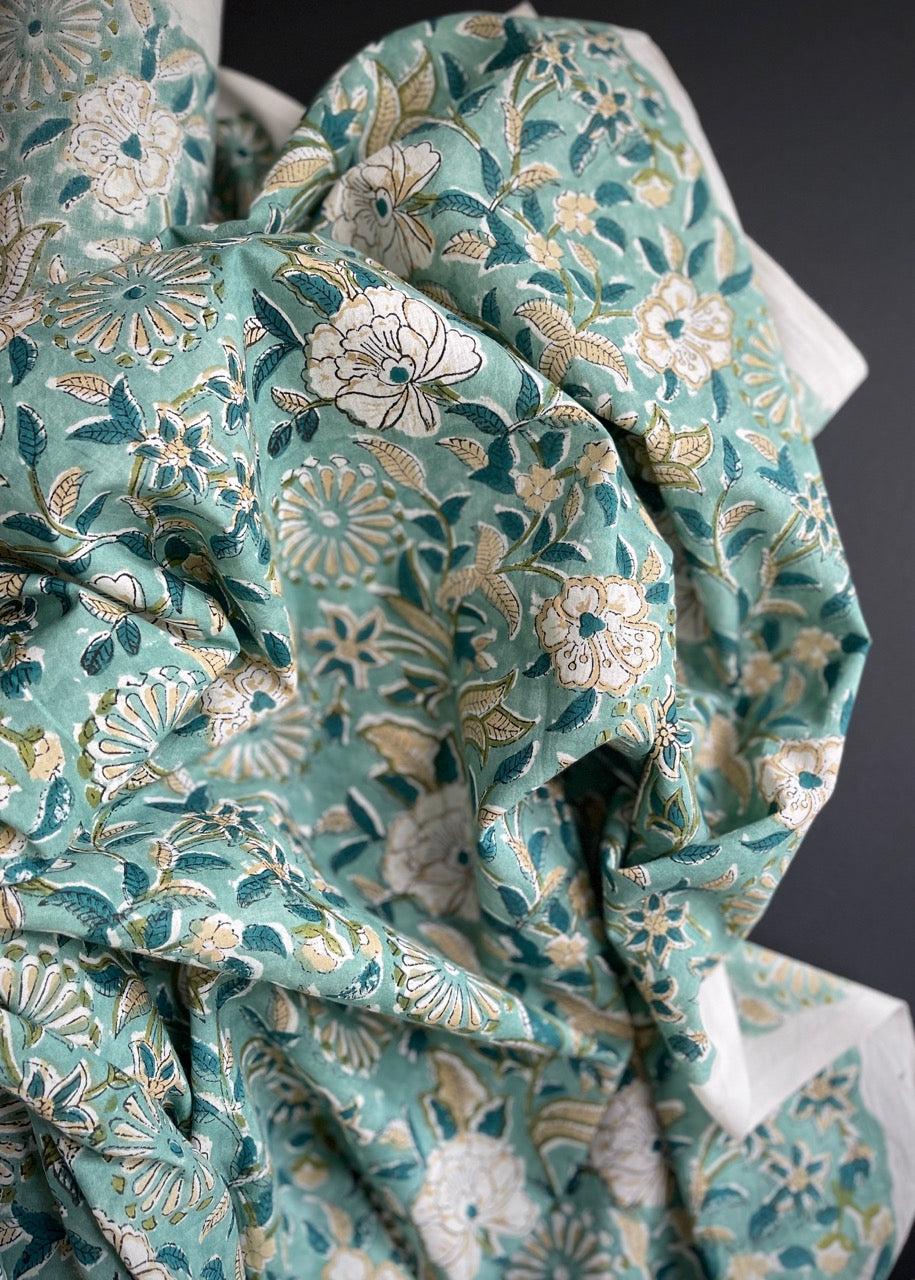 Hand Printed Cotton - Teal Bloom