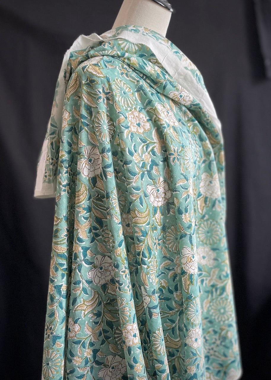 Hand Printed Cotton - Teal Bloom