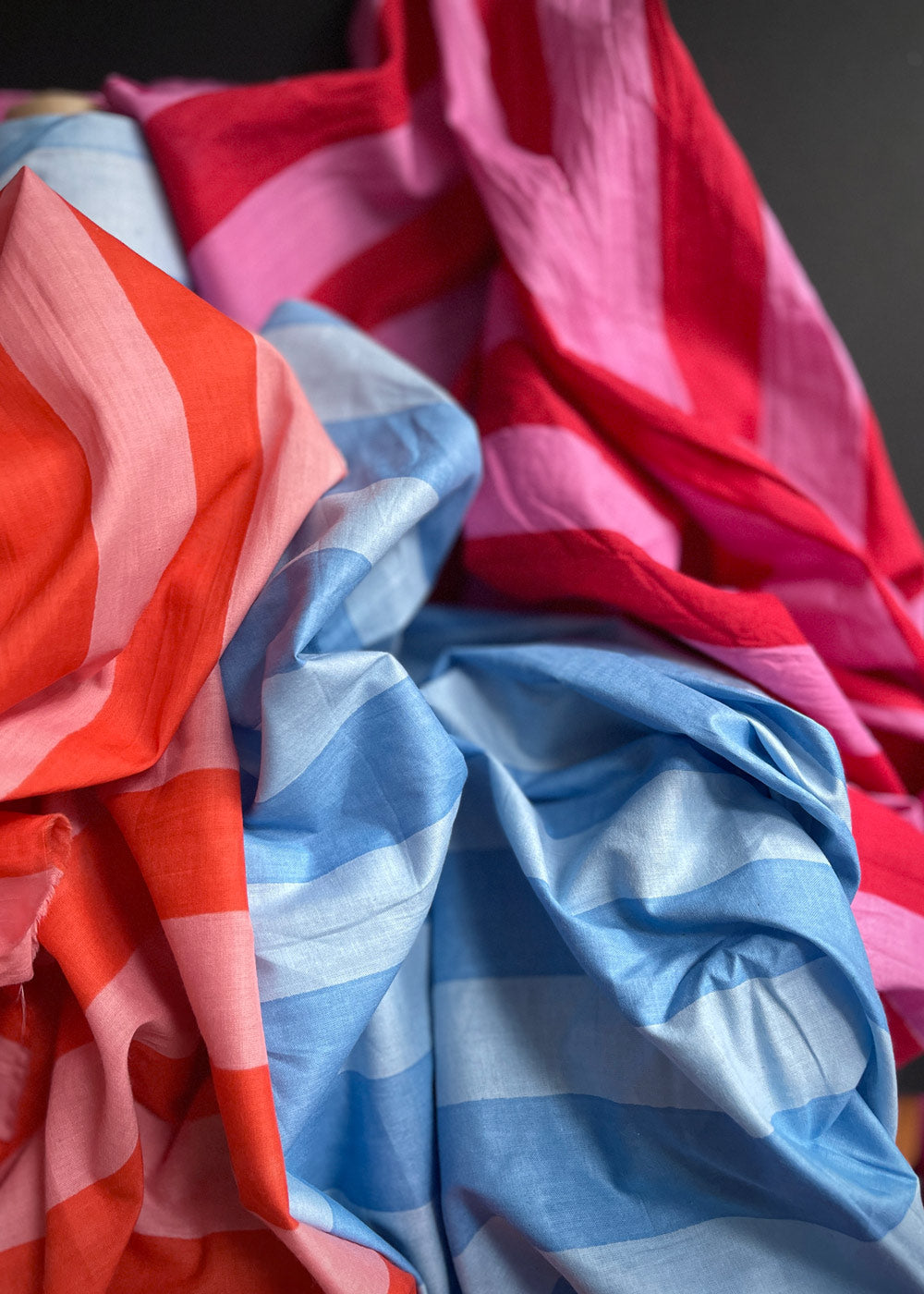 Hand Printed Cotton - Barbapapa Stripe, Blue Pop