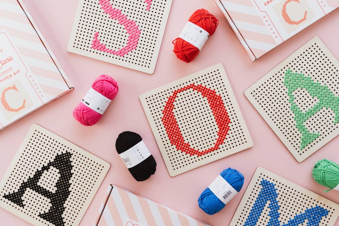 Pegboard Cross Stitch Letter Kit. Mustard