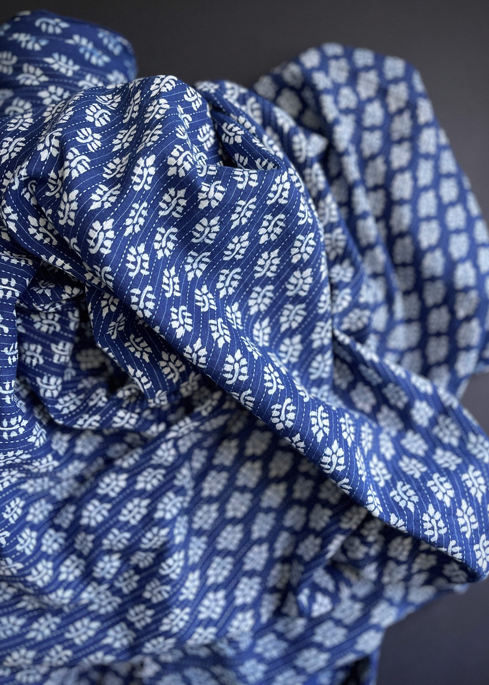 Kantha Stitch Hand Printed Cotton, Fern