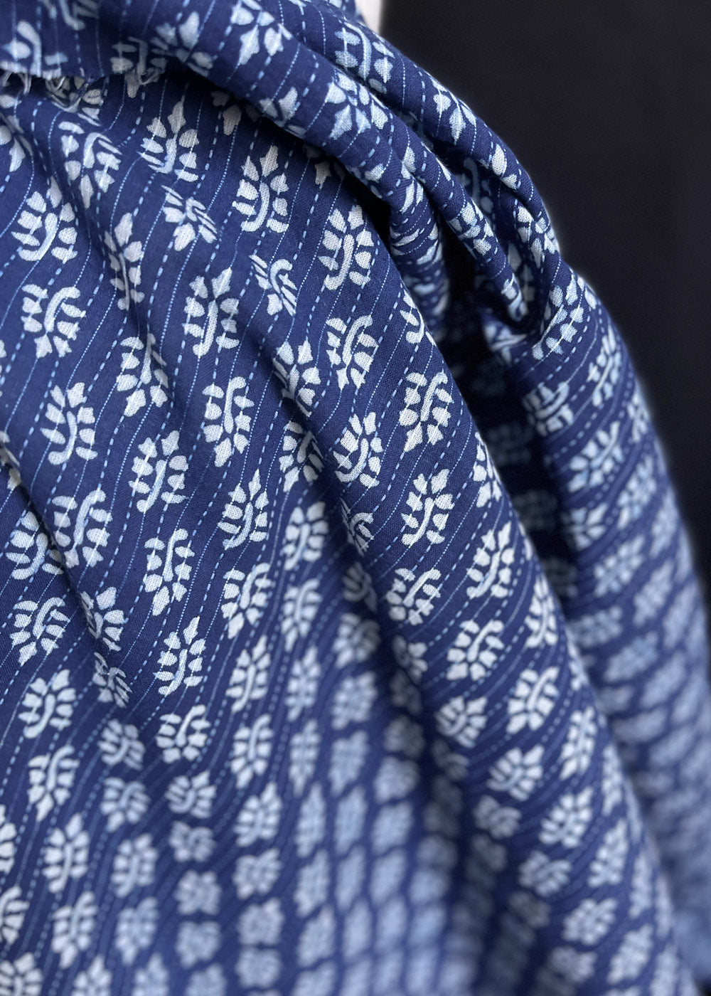 Kantha Stitch Hand Printed Cotton, Fern