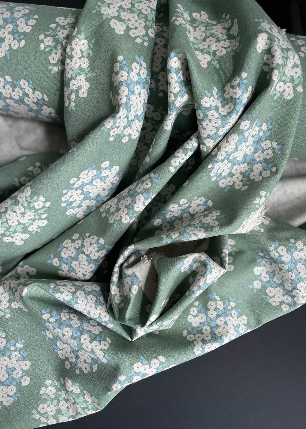 Floral Burst, Sage Green. Linen Cotton Canvas