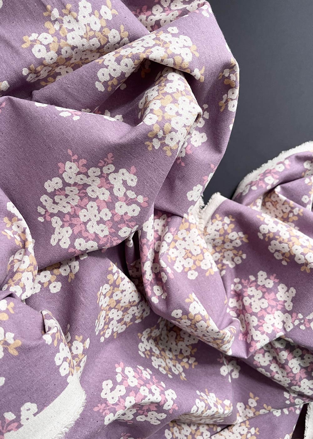 Floral Burst, Mauve. Linen Cotton Canvas