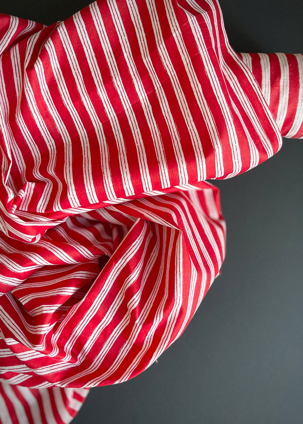 Hand Printed Cotton - Candy Stripe, Cherry