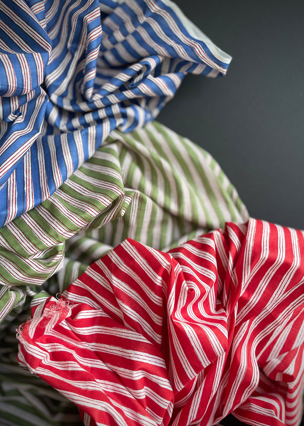 Hand Printed Cotton - Candy Stripe, Cherry