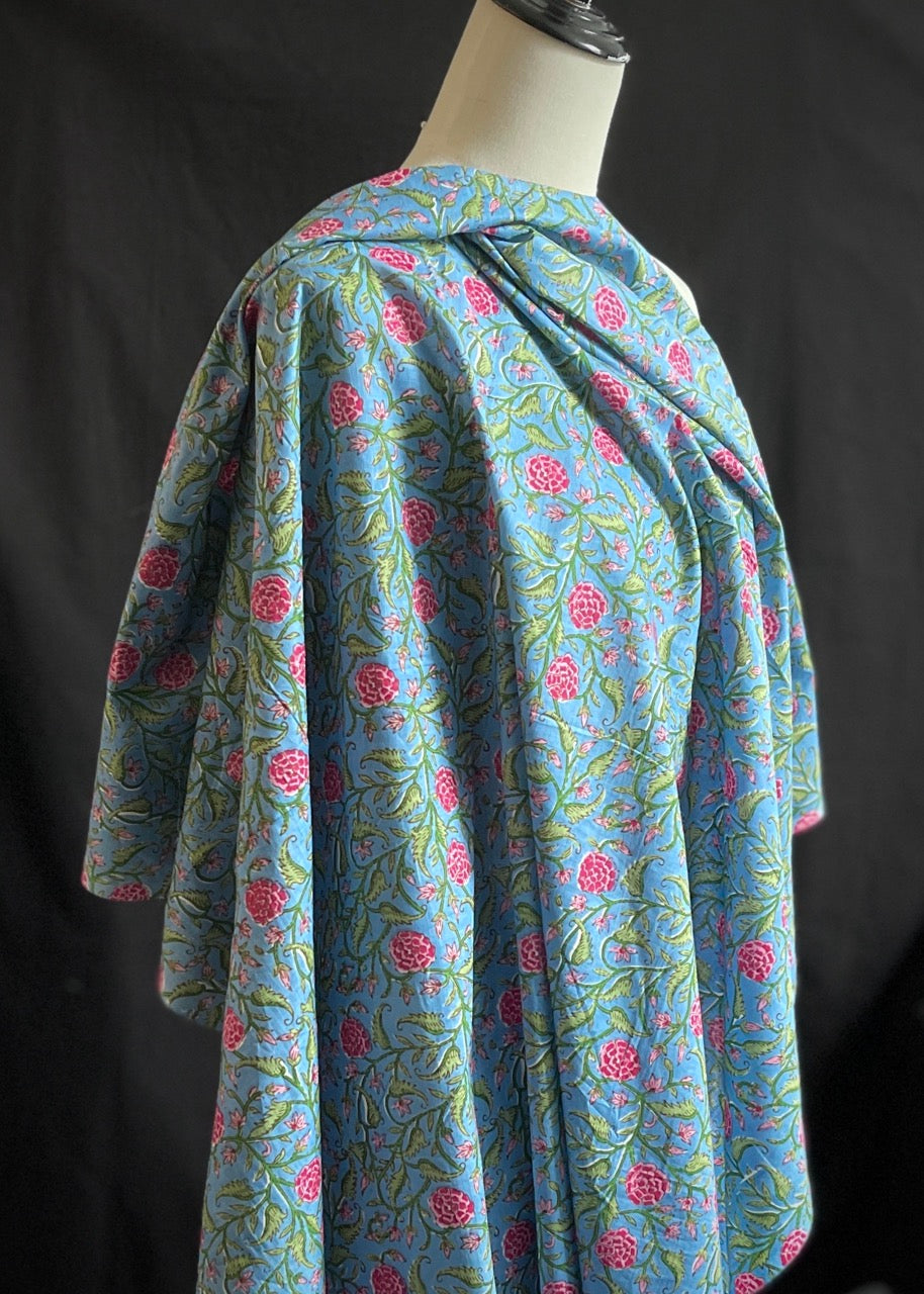 Hand Printed Cotton - Garden Blues