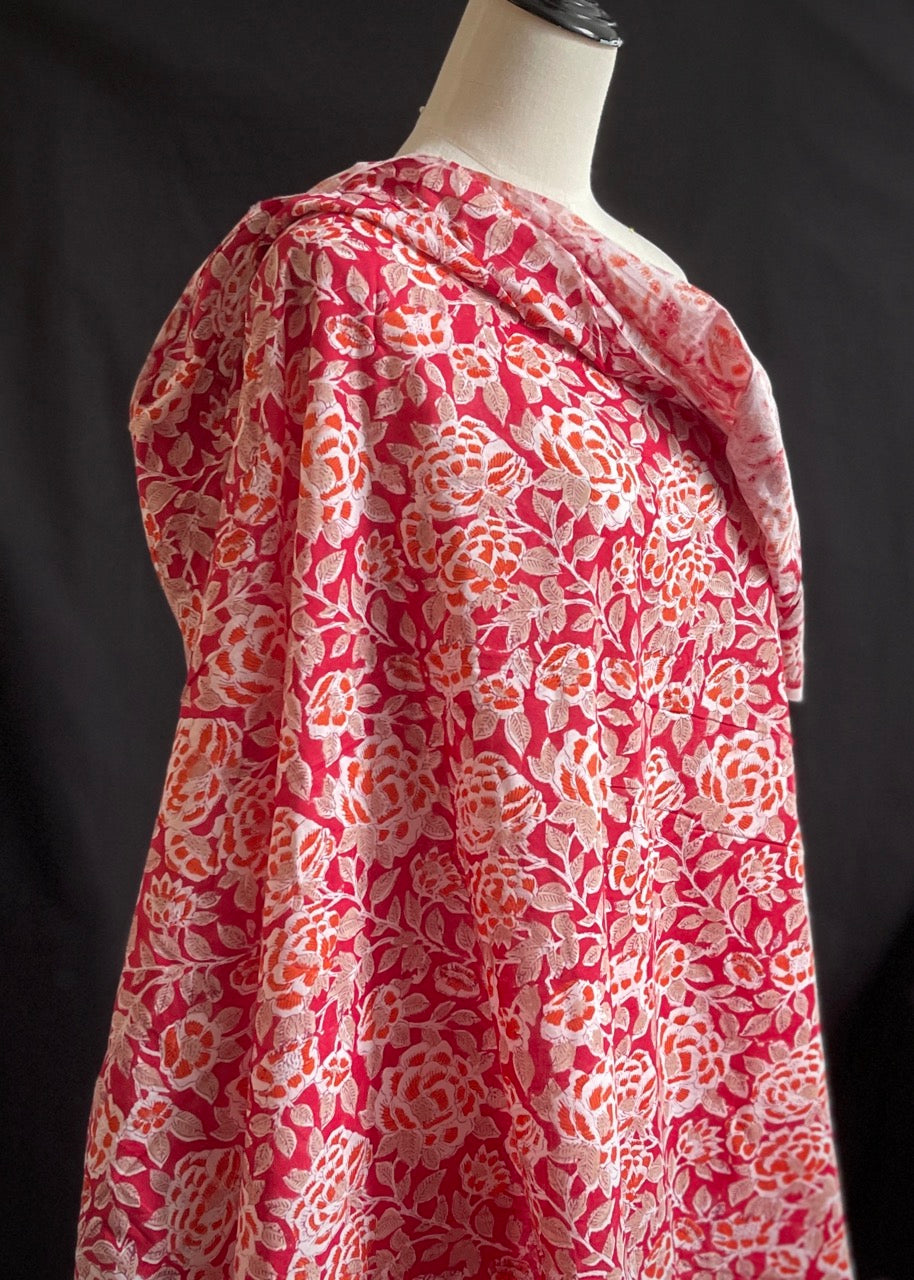Hand Printed Cotton - Roses are Red