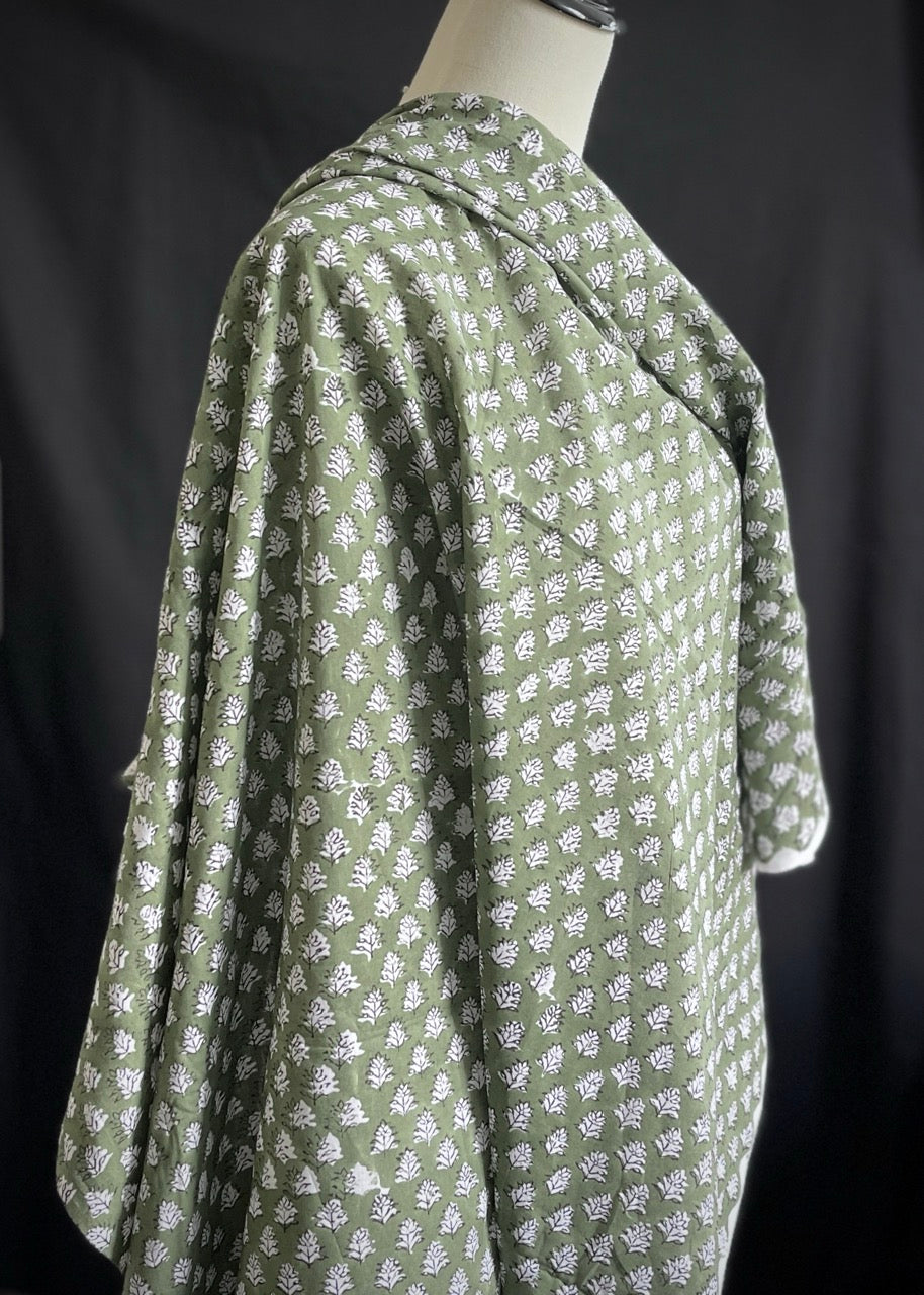 Hand Printed Cotton - Green Fern