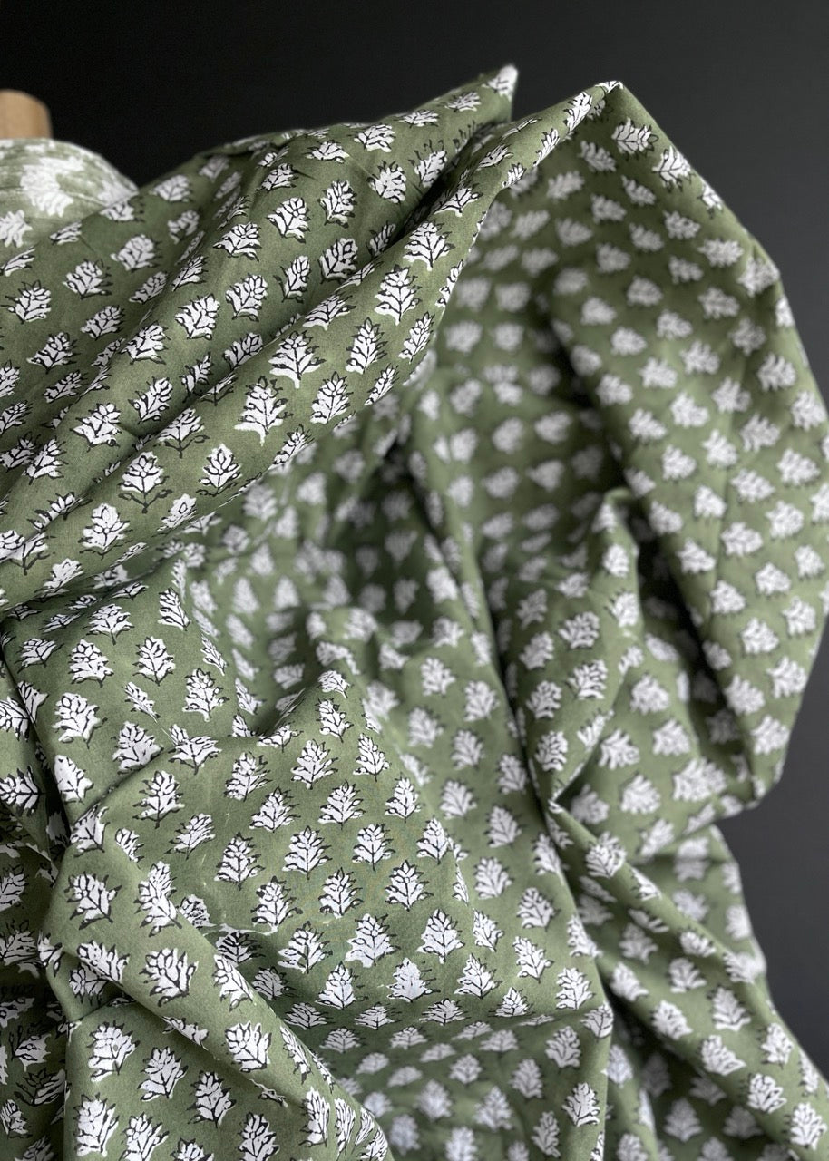 Hand Printed Cotton - Green Fern
