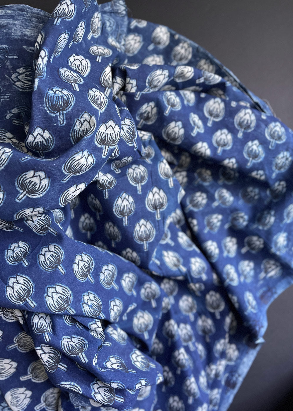 Hand Printed Cotton - Indigo Lotus