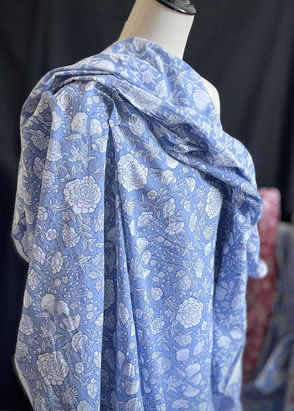 Hand Printed Cotton - Blue Peony