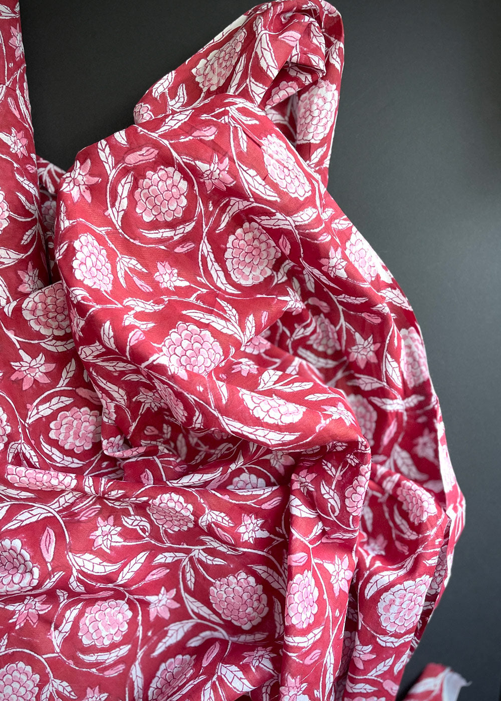 Hand Printed Cotton - Dahlia Red