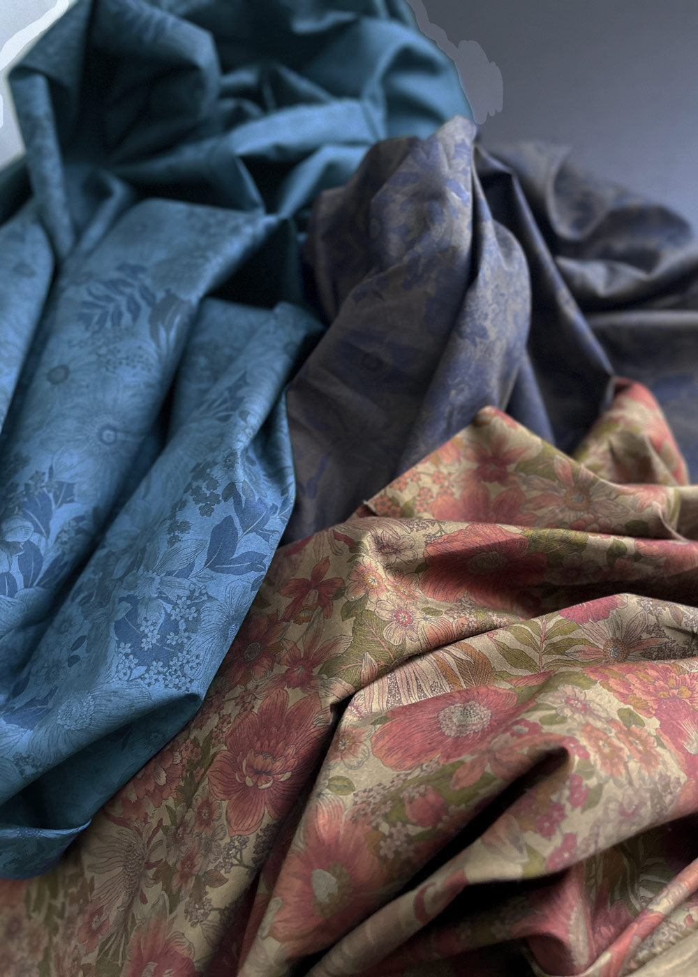 Stella Floral, Ocean. Cotton Poplin Fabric