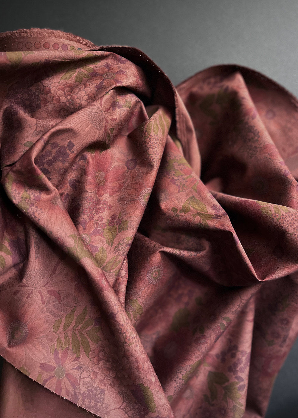 Stella Floral, Fire. Cotton Poplin Fabric