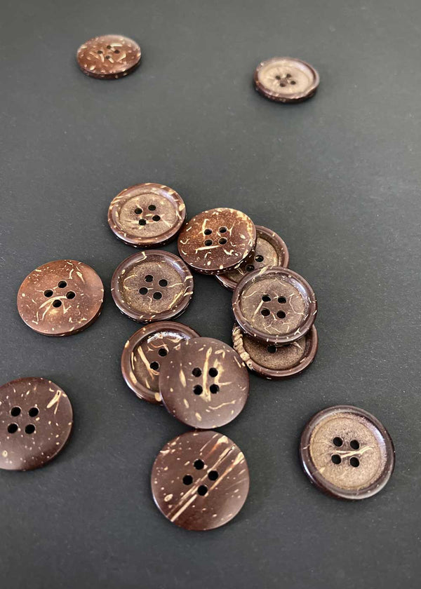 Coconut Shell Buttons, Dark Brown Rimmed. 20mm.