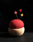 Tulip Cherry Wood Pin Cushion - Vermilion Red. Akabeni.