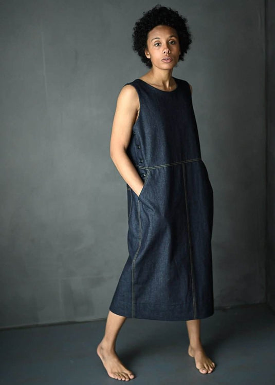 Whittaker Dress sewing pattern. Denim Dress. Merchant and Mills – Miss Maude