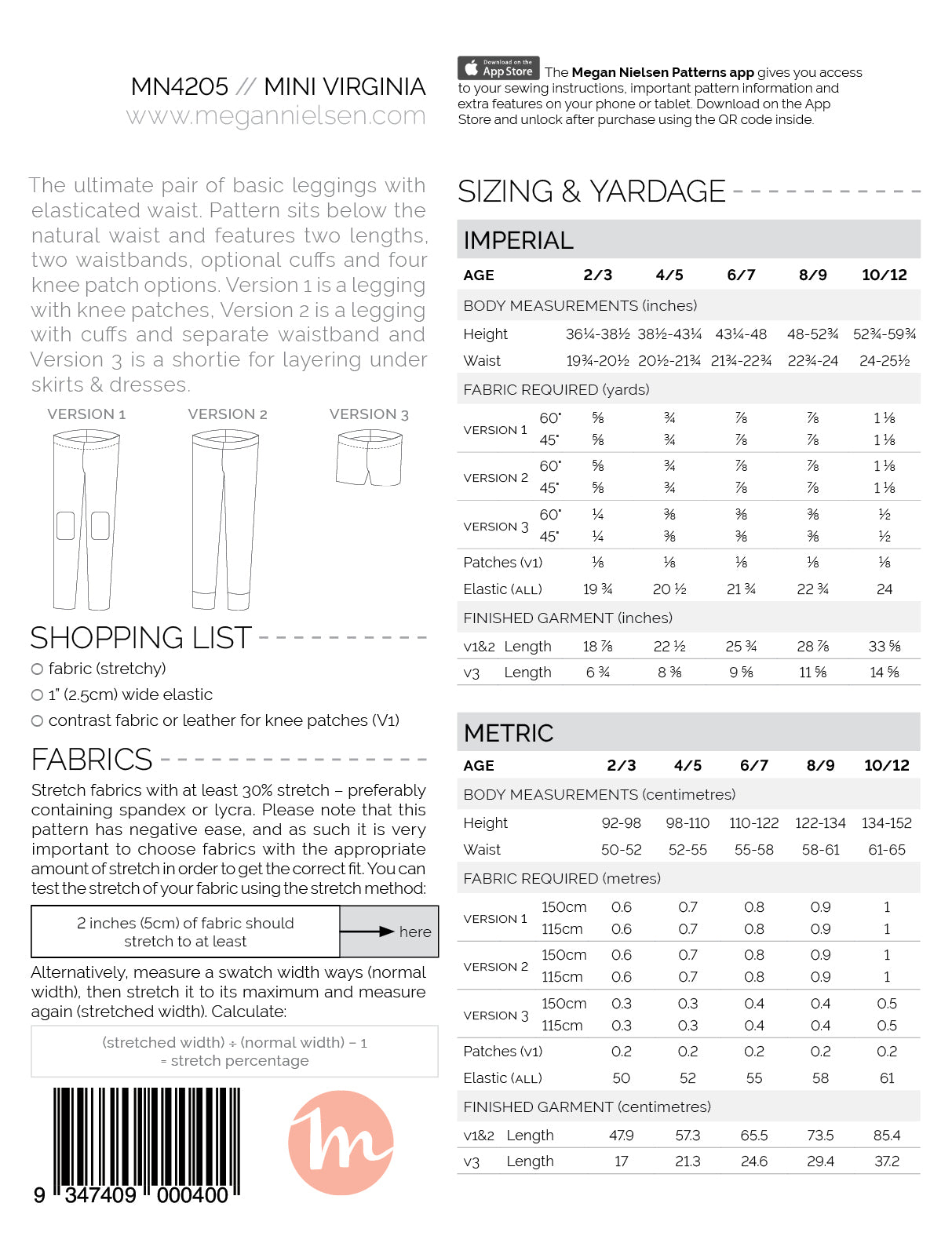 Megan Nielsen Mini Virginia Leggings