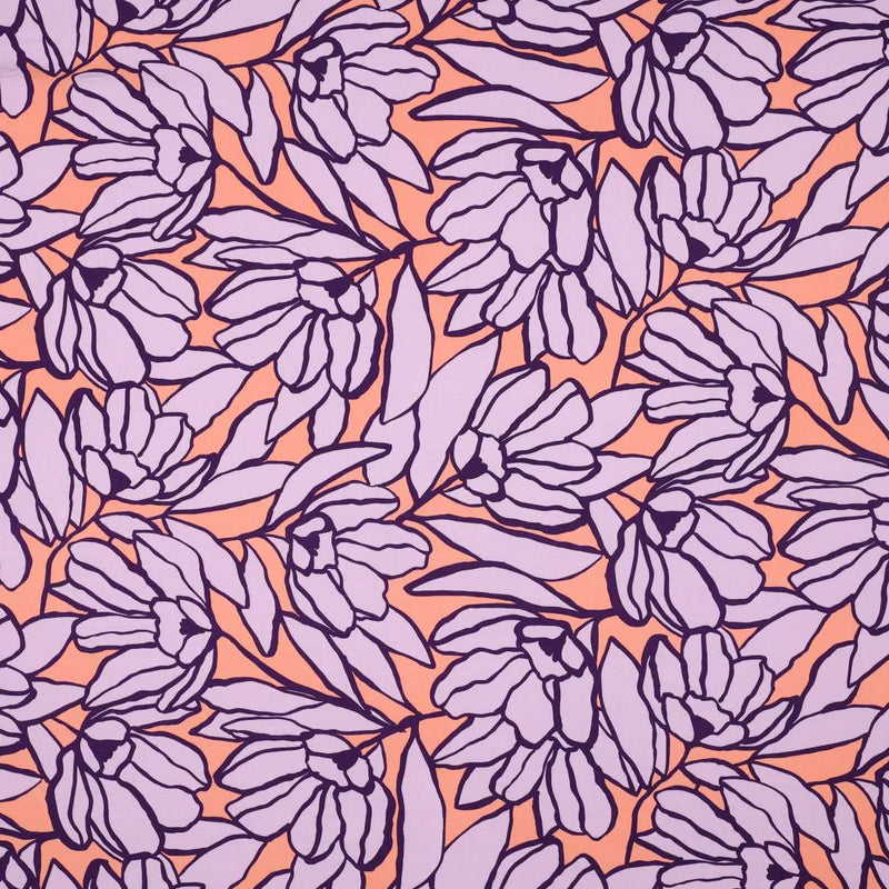 Inked Bouquet Peach and Lilac, Ecovero Viscose