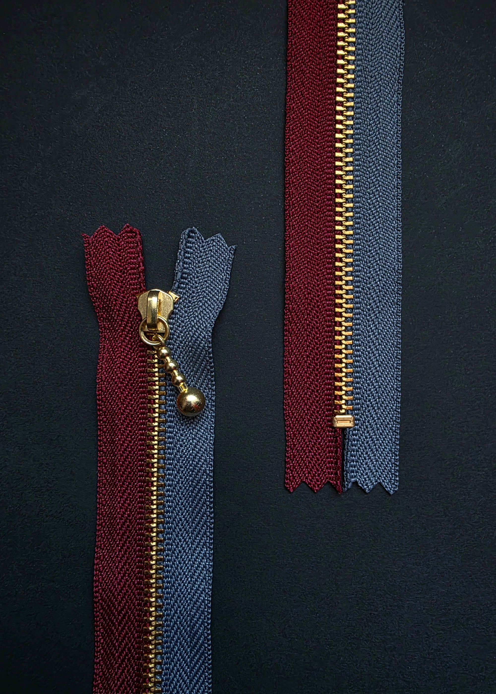 YKK Two Colour Brass Zip with Ball Pull, Pinot + Grey