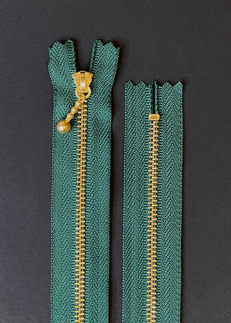 YKK Brass Zip with Ball Pull, Pine Green