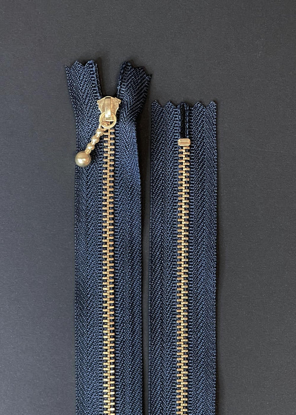 YKK Brass Zip with Ball Pull, Navy