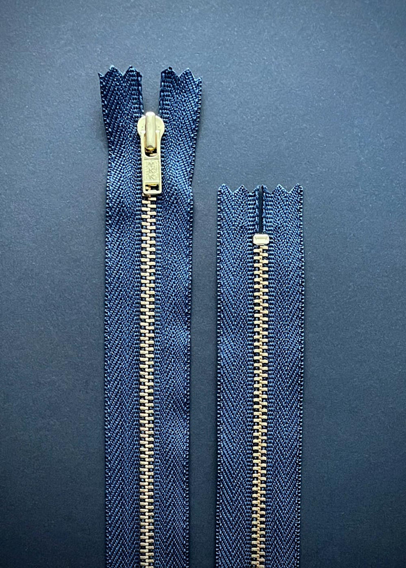 YKK Brass Metal Zip - Navy 20cm