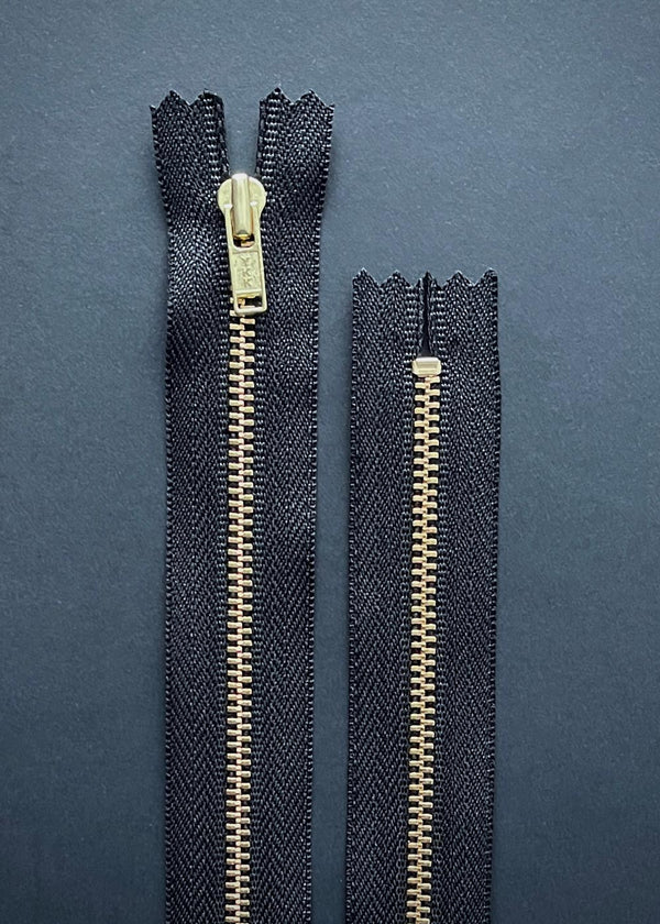 YKK Brass Metal Zip - Black 20cm