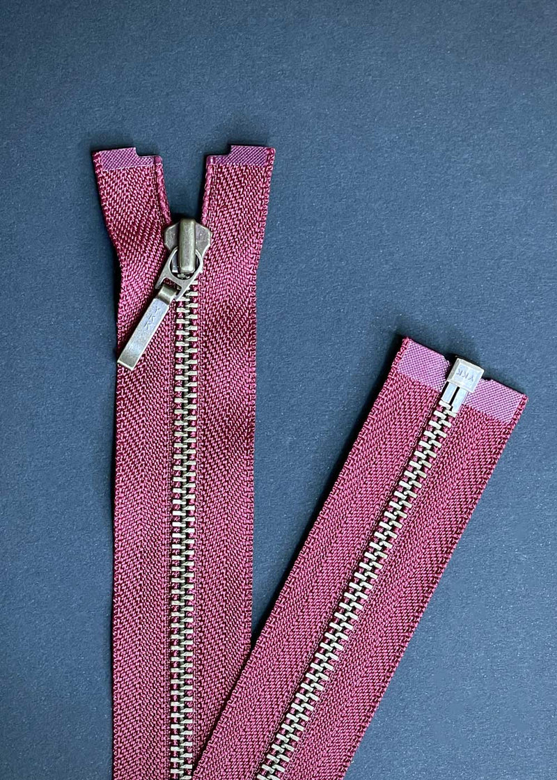 YKK, Open Ended Zip Drop Pull. Antique Brass. Pinot. 60cm