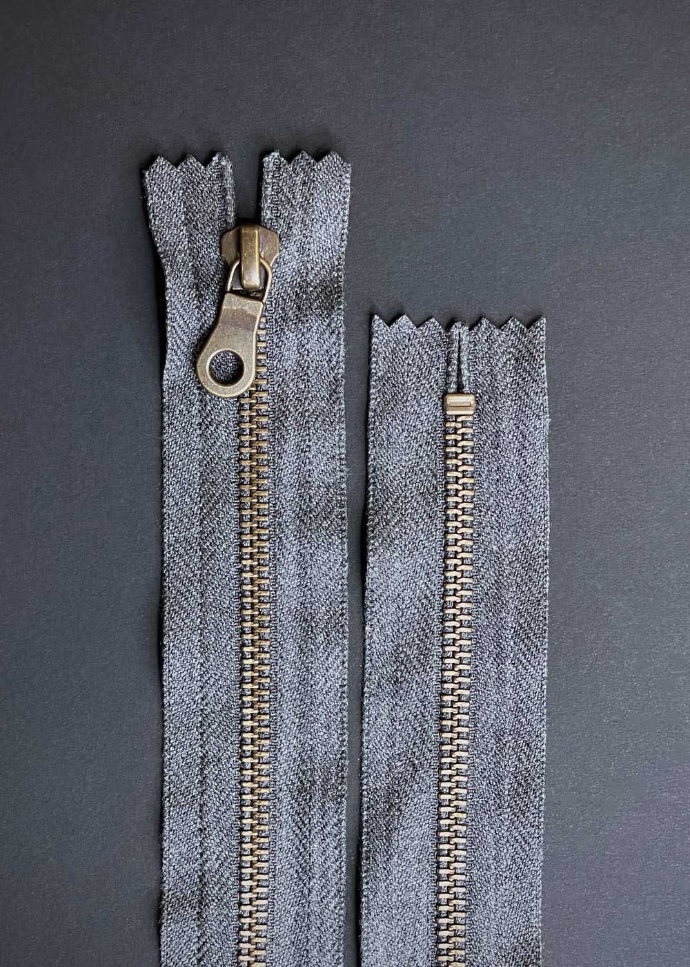 ️YKK Antique Brass Zip with Donut Pull, Charcoal Marl – Miss Maude