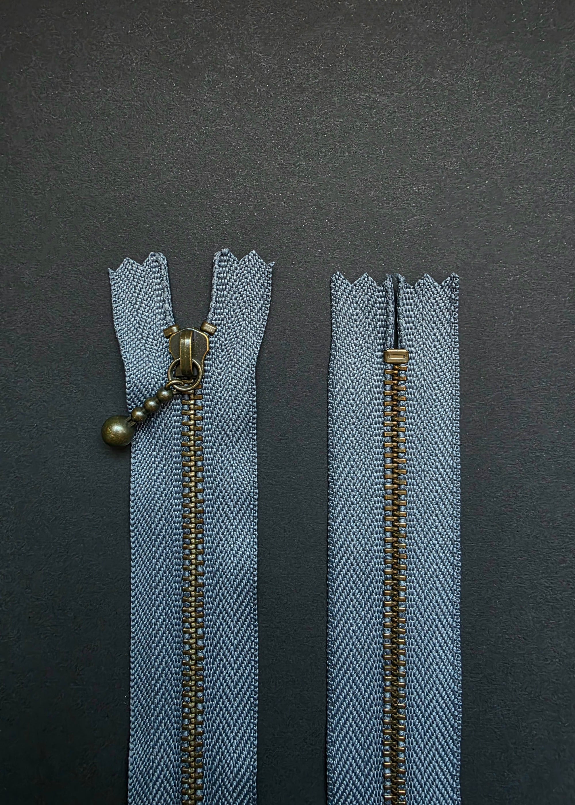 YKK Antique Brass Zip with Ball Pull, Mid Grey