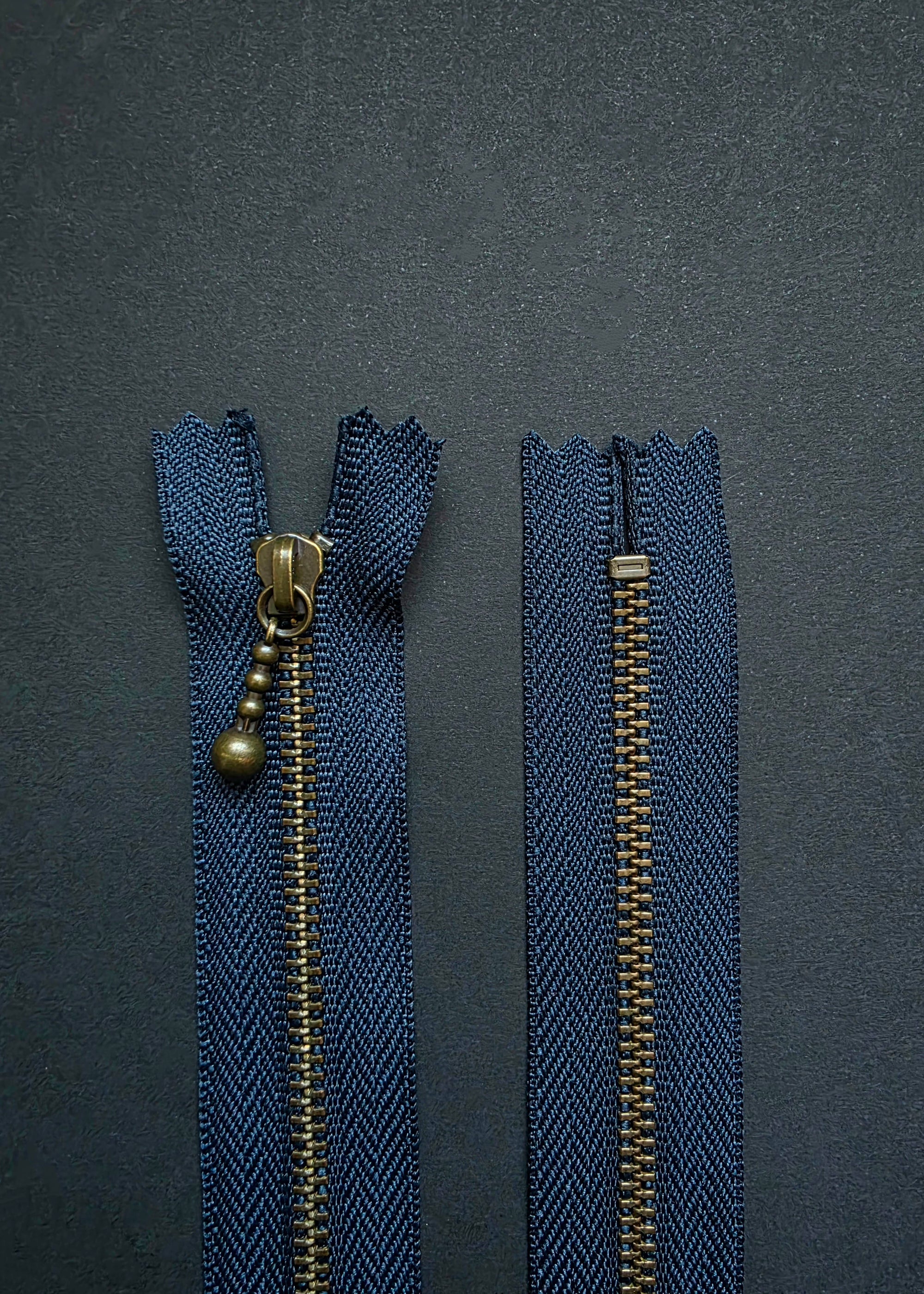 YKK Antique Brass Zip with Ball Pull, Navy