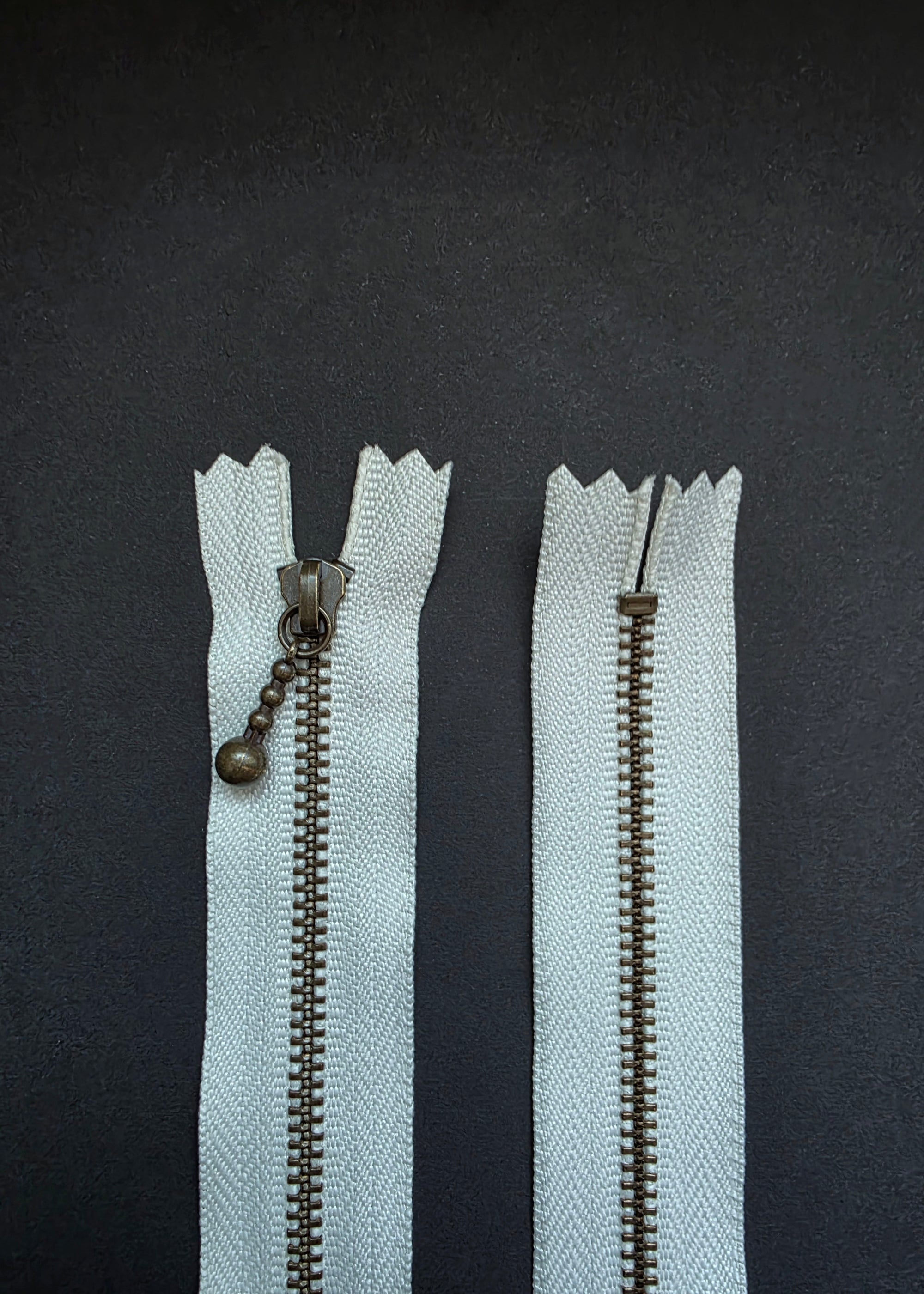 YKK Antique Brass Zip with Ball Pull, Off White