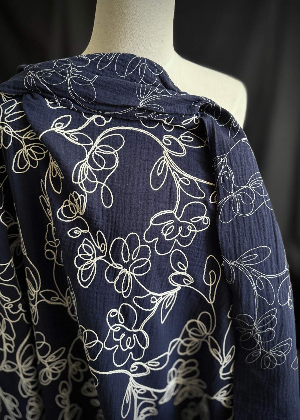 Camille Navy -  Embroidered Double Gauze