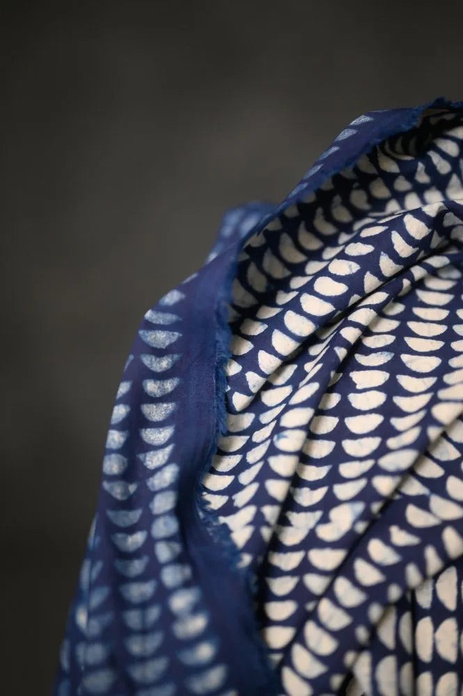 Hand Block Printed Cotton - Indigo Semi Circle