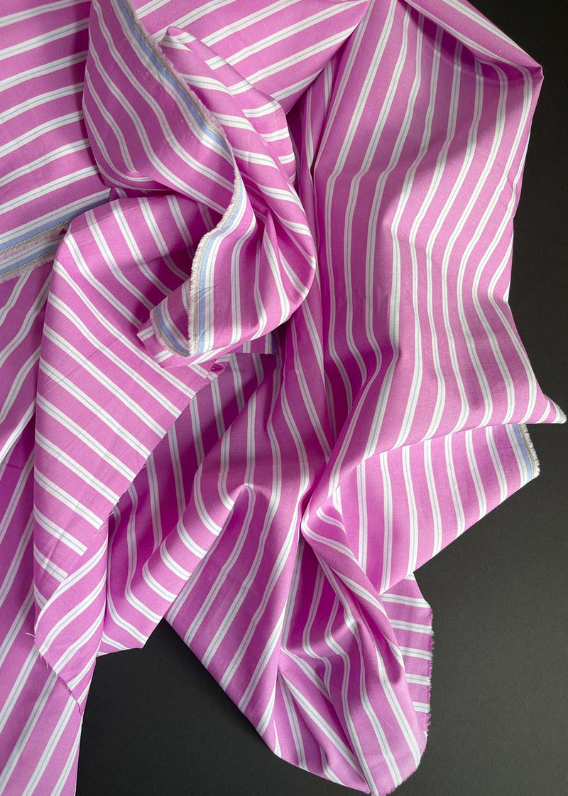 Fine Cotton Shirting - Bright Pink Stripe