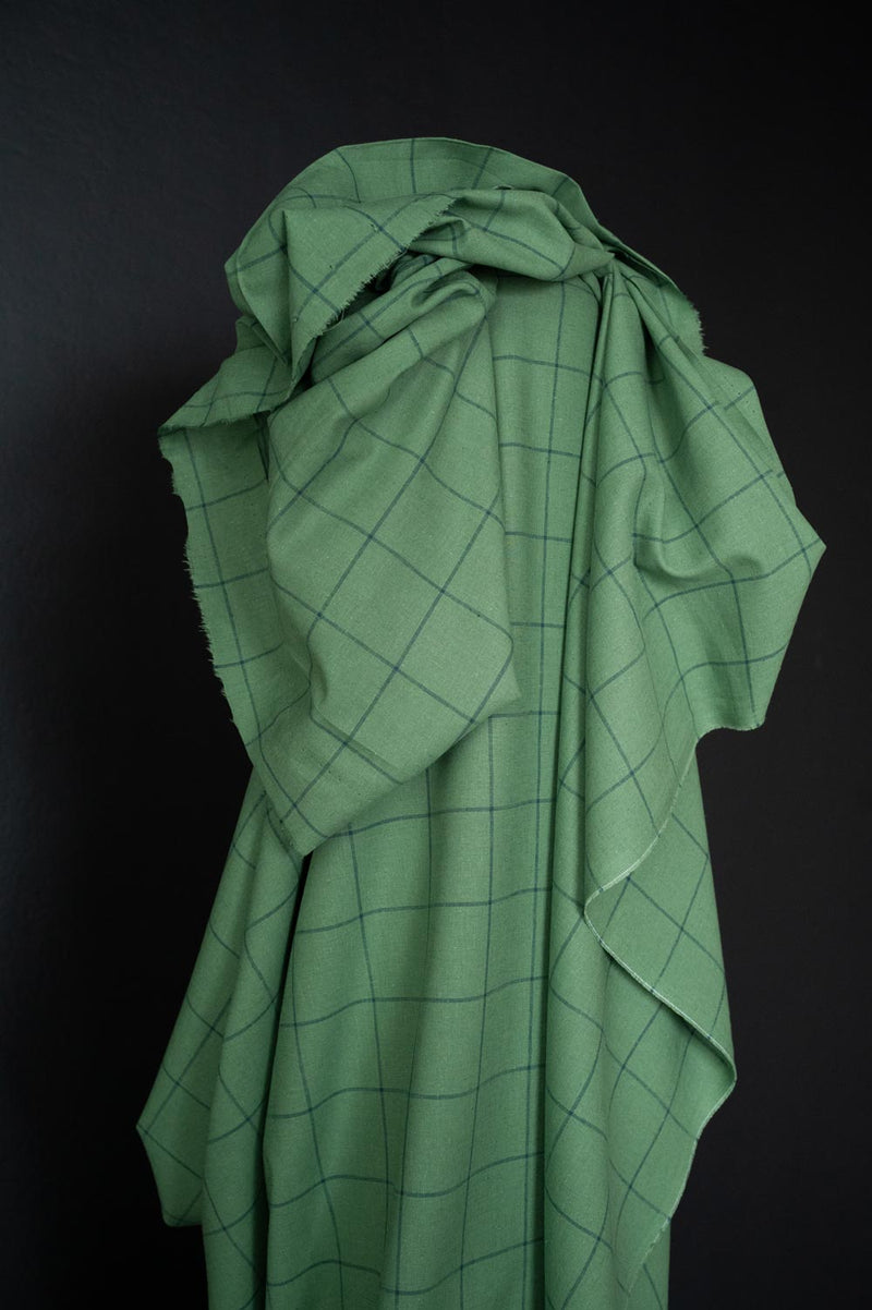 Green Maze Check Laundered Cotton Linen